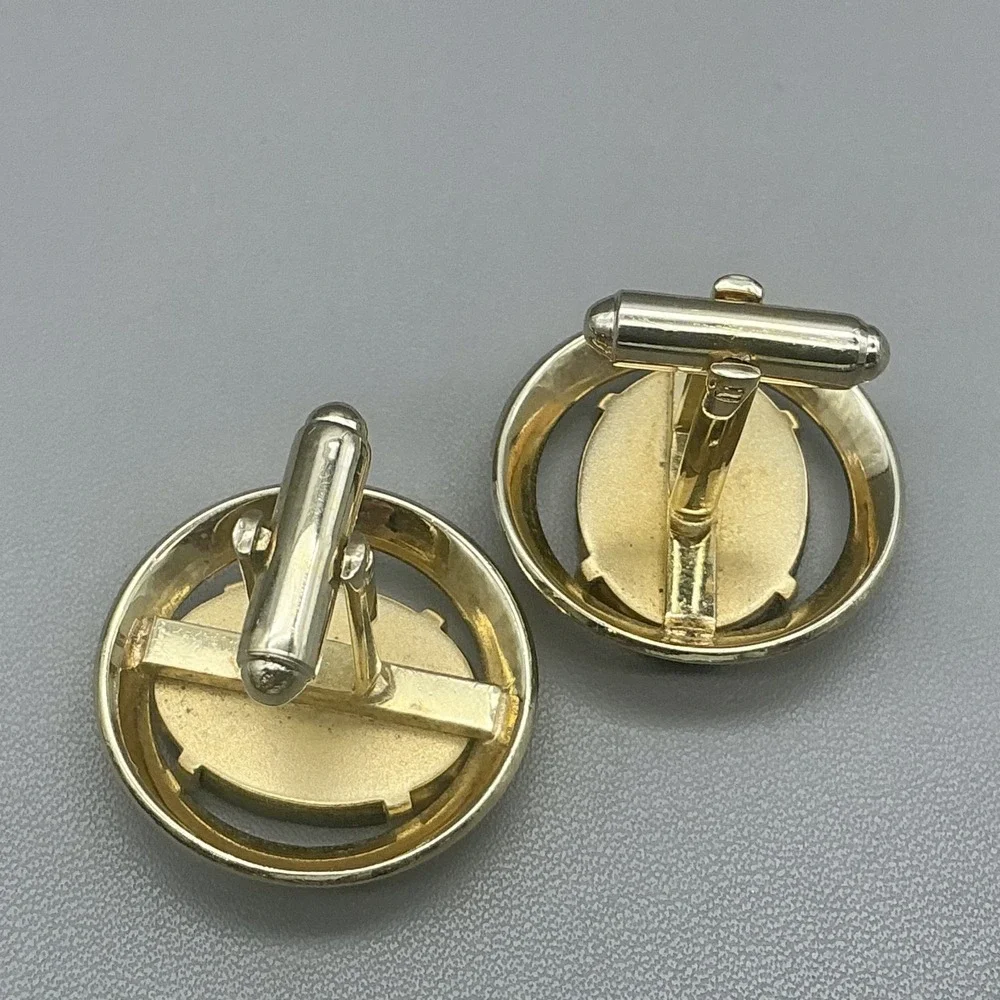 Dante Cufflinks Men's Gold Tone Round Tiger Eye Stone Vintage Formal Dress